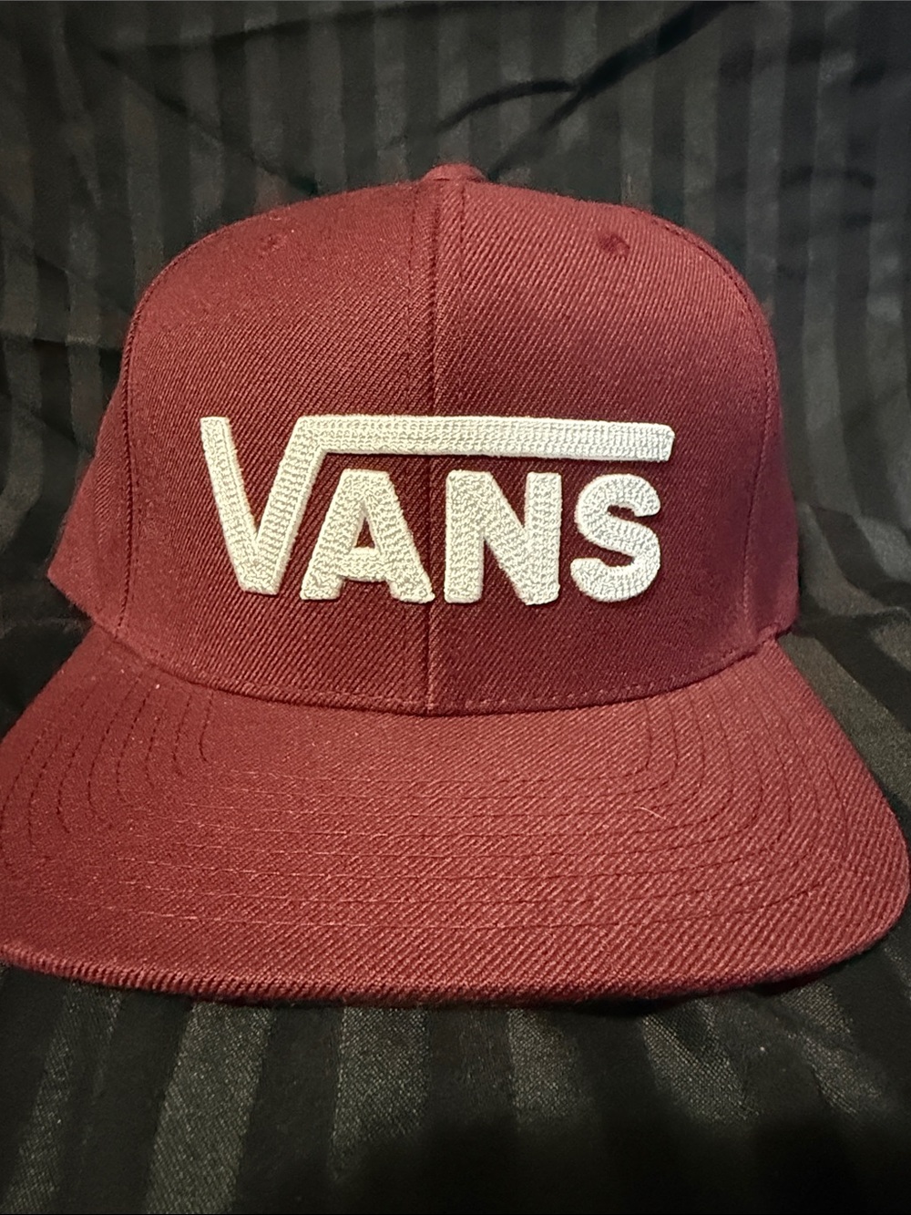 Vans Burgundy Snapback Cap with White Logo